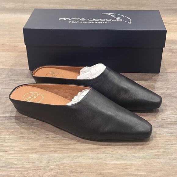 Andre Assous NEW Women’s 8 Featherlight Norma Leather Black Mule Slip-On Clogs - Picture 1 of 13